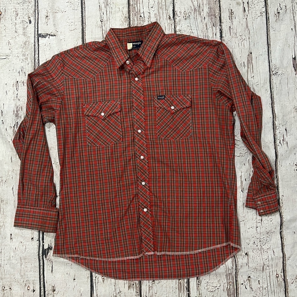 Vintage Wrangler Button Down Pearl Snap Plaid Long Sleeve Rancher Cowboy Shirt